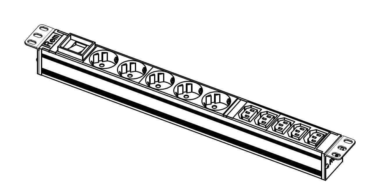 Блок розеток R-10-5S-5C13-V-440-Z Rem-10 без шнура с выкл., 5 Sсhuko, 5 IEC 60320 C13, в REM